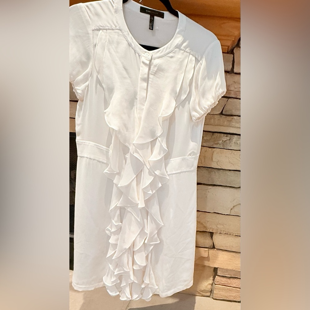 BCBG Elegant White Ruffled Blouse/dress